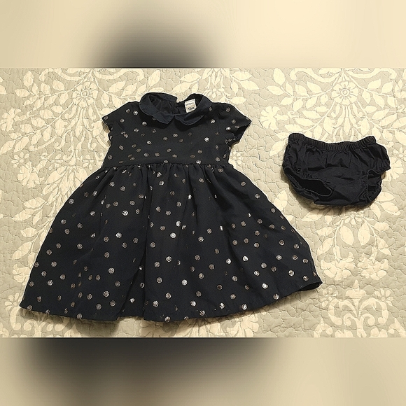 Carters 12 month navy blue baby dress with gold medallion details all over. - Picture 1 of 3